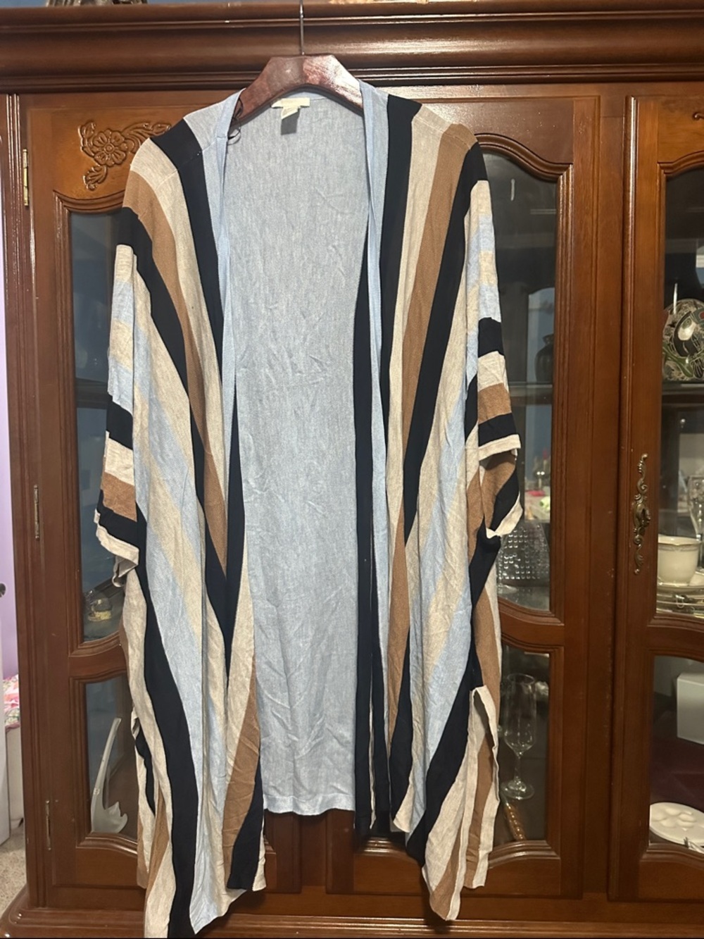 Striped Open Front Kimono Cardigan